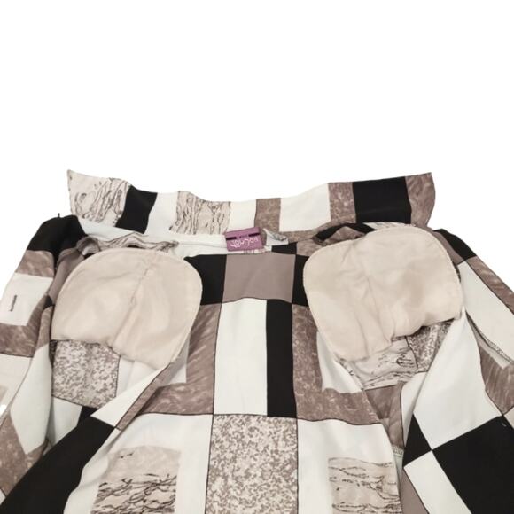 Y2K Silky Blouse Sz 10 Abstract Colorblock Patchwork Geo Button up Office Career - Picture 9 of 13